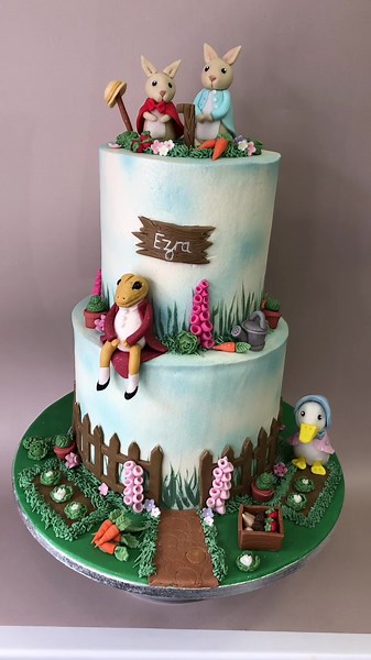 Peter Rabbit Cake. Toppers available over on my esty shop. https://www.etsy.com/uk/shop/SimplyBakedToppers #cakesoftiktok #peterrabbit #firstbirthdaycake #fondanttoppers #tiktokcakemaker #cakeartist #babyshowercake #peterrabbitparty