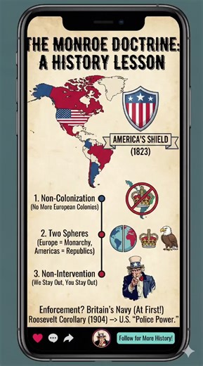 The Monroe Doctrine changed the map of the world forever! 🌎🇺🇸 From keeping European monarchies out of the Americas to establishing the U.S. as a major
