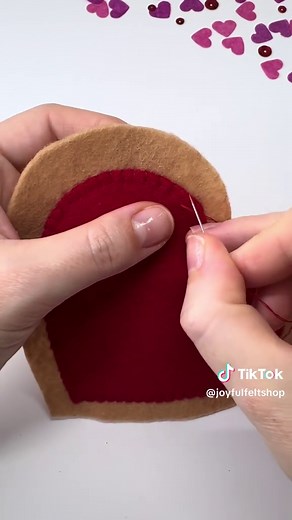 Replying to @J 🌙 How I stitch felt layers using a simple whip stitch 🧵 Knot is hidden on the back 😊 Perfect for felt food & small details. #felt #feltsewing #feltcraft #handsewing #whipstitch