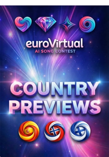 🚨 Song Recap – Country Previews (Part 2) 🚨 The next three competitors in the #EuroVirtual AI Song Contest have landed… and the energy just went way up. Here’s a highlights reel of the 🇪🇸 Spanish, 🇳🇴 Norwegian and 🇫🇮 Finnish entries – from flamenco fire to Nordic myth to masked metal chaos. If you love Eurovision-style performances, national pop identity, big staging and bold visuals, you’re in the right place. Full 3-minute videos for each country are live on the channel now. 🔥 #Eurovis