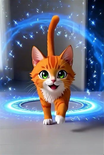 A cat transforms from a REAL cat to an ANIME cat