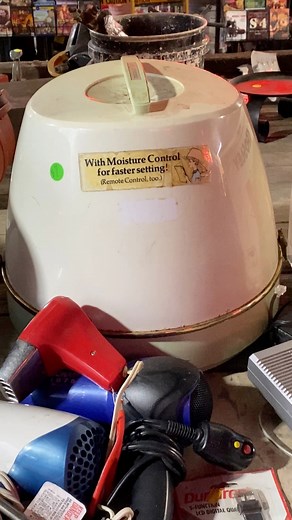 Vintage bonnet hair dryer. $7 would you pick or pass? #VintageHairDryer #HairBonnetDryer #RetroHairDryer #VintageBeauty #RetroGlam #OldSchoolBeauty #ClassicSalonVibes #BeautyVintage | Smiley finds