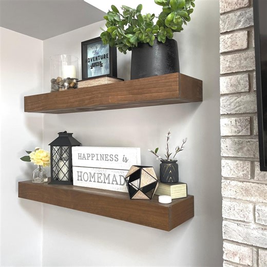Handmade Wooden Floating Shelf: Farmhouse Rustic Ledge, Custom Sizes - Etsy