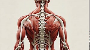 A detailed illustration of human back muscles, showcasing the complex structure of the spine and surrounding muscles