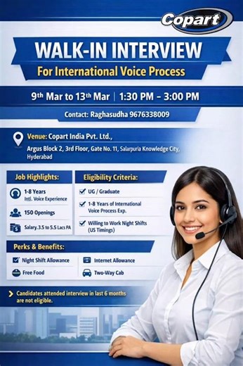 Copart India Hiring 150 Vacancies | Walk-in Interview hyd | Voice Process Jobs | #job #walkindrive