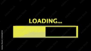 Clean retro style loading text with progress bar, with color hue (shift). ASCII art vintage PC terminal animation fx, from the time when computers didn't have pixel graphics.