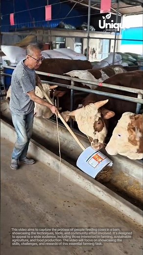 Feeding cows in a barn: people feeding cows in a barn