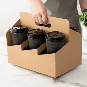[Hot Item] Customized Eco Friendly Disposable Paper Take out Coffee Cup Drink Carriers 4 Pack Paper Cup Holder with Handle