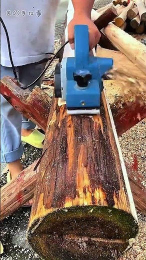 電動カンナで古建築の木梁を磨く音が心地よい Electric Planer Beam Smoothing #癒し