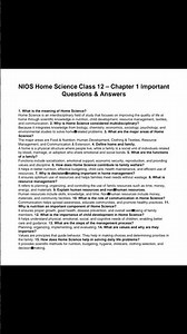 Class 12th Nios Home Science Chapter 1 Important Questions #exam #education #testquestions #class
