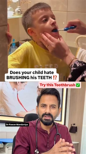 Dr Pawan Mandaviya on Instagram: "‼️Toothbrush for kids ‼️for 2-12 yrs. Make the activity of brushing teeth for your child stressfree, and fun filled. 🪥 Brushing time = stressful for parents? Not anymore! Dental hygiene is extremely important for children, but most parents struggle every day to motivate their kids to brush their teeth. Brushing often becomes a stressful task for both kids and parents 😓 This 360° silicone kids toothbrush is a complete game-changer for children’s oral hygiene 👇