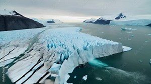 glacier melting with icebergs breaking apart and melting into the ocean showcasing climate change effects Stock Video