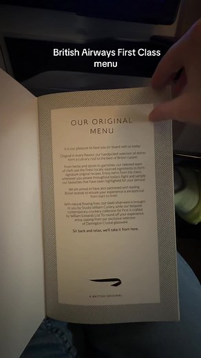 British Airways First Class Menu: Barbados to Heathrow