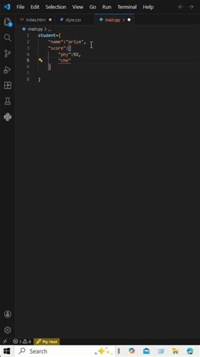 Create a student dictionary in python #coding #code_with_me #@PyCoding-el #codeeveryday #shorts