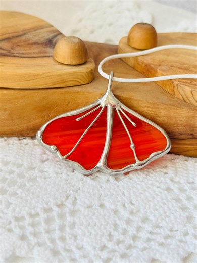 Stained Glass Ginkgo Leaf Pendant – Handmade Art Glass Necklace, Nature Inspired Jewelry - Etsy
