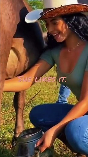 Woman drinks his horse juice lol
