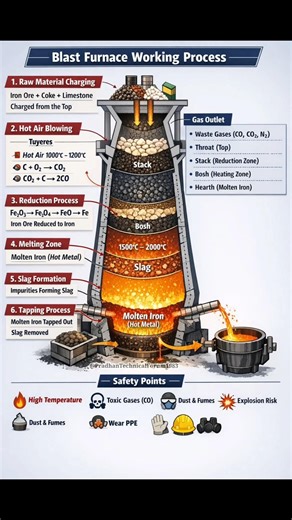 Blast Furnace working Process 🔥#blast #blastfurnace #pigiron #iron #steel #dri #furnace