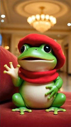 Cute green frog wearing a red beret and red scarf #stylelife #chic #mystyle #cutefashion