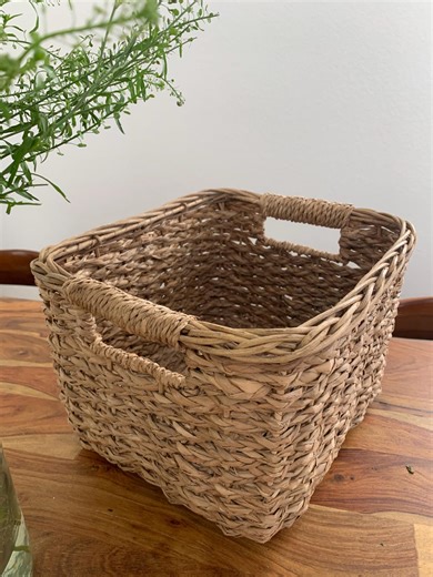 Braided Grass Woven Storage Basket With Handles - Etsy