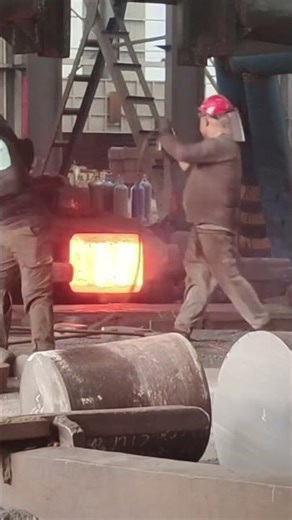 Forge this cylindrical iron block at high temperature