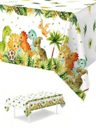 1pc Dinosaur Tablecloth, 220*130cm Disposable PE Tablecloth, Leaf And Dinosaur Pattern, Theme Party Decor, Green Forest Theme Decor, Gender Reveal Party Decor, Birthday Party Decor, Kitchen Decor, Picnic Tablecloth, Outdoor Decor, Dining Table Decor, Desktop Decor | SHEIN