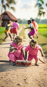 Funny Monkeys Playing Drum in Village | Watch Their Rhythm Go Wild #monkeys #drums #village