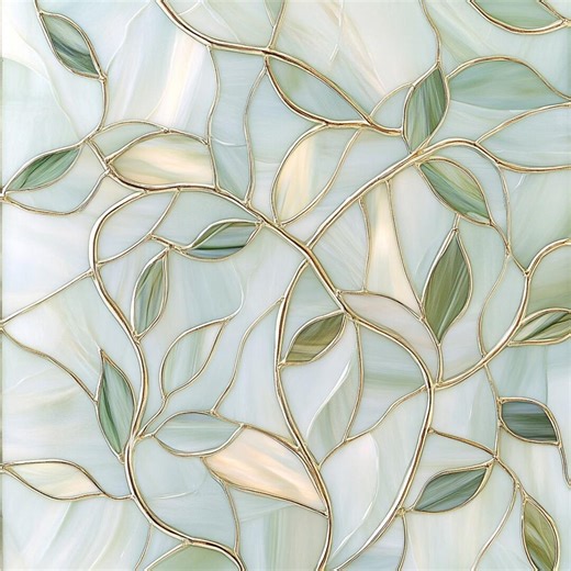 Stained Glass Window Door Film Frosted | PVC Free | Custom Size | Pearl Green Leafs - Etsy