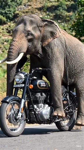Gajaveeran on a Royal Enfield! 🐘🌴#ai #kerala #elephant #royalenfield #nature #elephantsanctuary