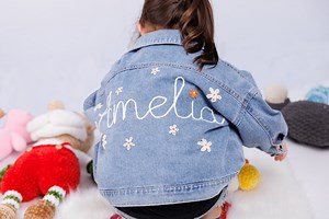 Kids Hand Embroidered Denim Jacket | Personalized Name Kids Jean Jacket | Flower Embroidered Denim | Custom Hand Embroidered Jean Jacket - Etsy