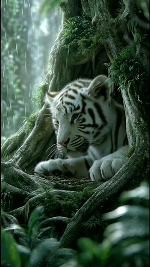 Rain ASMR & Tiny White Tiger Cub Nap! 💤 | Jungle Relaxation