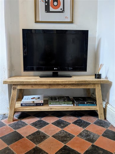 Rustic TV Stand With Shelf/ Reclaimed Wooden Table/ Handmade Farmhouse Television Stand - Etsy UK