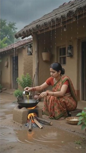 Daughter-in-law cooks bottle gourd curry in the rain | Village Cooking Story on a traditional sto...