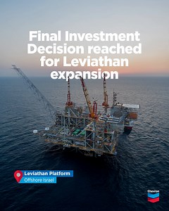 ⚡Final Investment Decision (FID) reached for Leviathan expansion project offshore Israel. We’re making progress towards: ➡️ Boosting total gas delivery to Israel and the region to ~21 BCM per year ➡️ Economic growth across Eastern Mediterranean region ➡️ Supporting regional cooperation Read more: https://chevron.co/fb-Leviathan-gas-expansion #CVX | Chevron