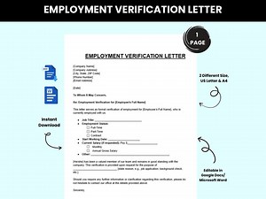 Professional Employment Verification Letter Template | Editable Job Verification Letter | Employment Verification Letter Form