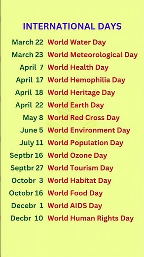 International Days / Important days / #internationaldays