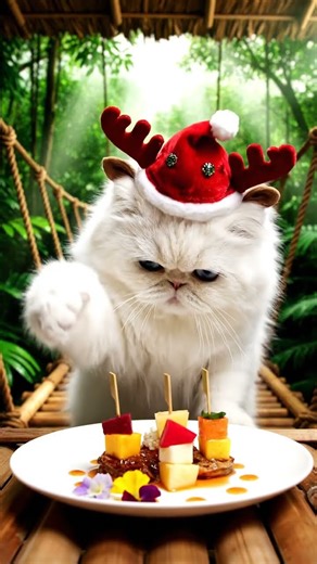 A Persian Cat is Cooking Mealworm Satay Skewers