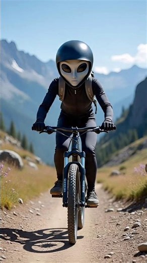 👽Alien gris en MTB 😲 #mtb #mountainbike #alien #aiart #ai
