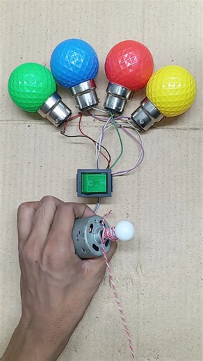 Powering 4 LED Light With Rope Turning 555 Dc Motor Into Power Generator