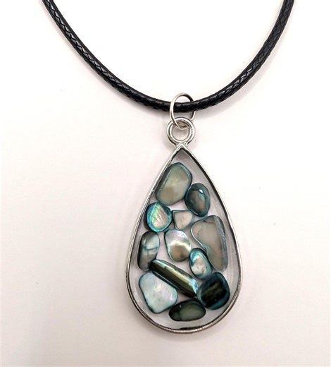 Handmade Teardrop Shell Mosaic Pendant, Resin Necklace - Etsy UK