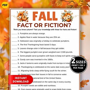 Fall Fact or Fiction Game, Printable Autumn Fact Quiz, Fall Trivia Game, Autumn Activity, Kids Autumn Game, Fall Classroom Activity, Trivia - Etsy
