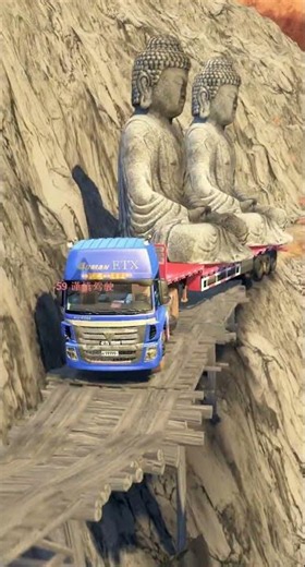 🚛🔥 Extreme Truck Challenge! Crossing a Dangerous Mountain Bridge with a Giant Statue 😱
