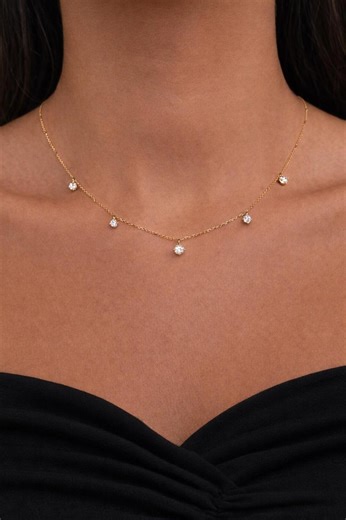 Floating Diamond Station Necklace – 0.8 Carat Lab Grown Diamonds in Solid Gold - Etsy