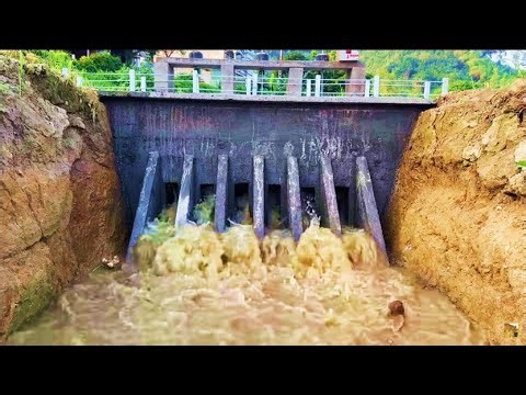 Build a small dam with 6 powerful water outlets
