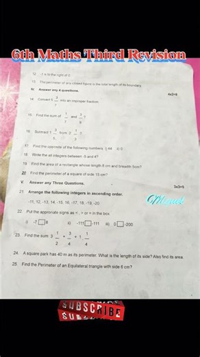 TN 6th Maths 🔥 Third Revision Important Questions