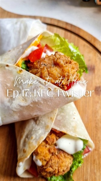 HERE'S HOW TO MAKE IT ⤵️ ⠀⠀⠀⠀⠀⠀⠀⠀⠀ Make it at Home Episode 17 - KFC Twister 🌯 Recipe Sauce 1/2 cup mayonnaise 2 tbsp lemon juice 1 tsp fresh black pepper • Mix all ingredients and set aside To Assemble KFC Chicken Popcorn (recipe in previous reel) 2 flour tortillas Chopped tomatoes Lettuce leaves Cheese slices • Take a tortilla and fill with sauce, chicken, tomatoes, lettuce and cheese • Roll and toast on both sides on a hot pan • Serve ⠀⠀⠀⠀⠀⠀⠀⠀⠀ HAVE A QUESTION? ✏ Leave a comment ⠀⠀⠀⠀⠀⠀⠀⠀⠀⠀⠀⠀⠀