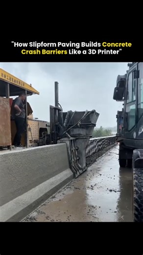 Wealth | Finance | Tech on Instagram: "This isn’t traditional construction — it’s modern civil engineering in action. Using slipform paving, concrete crash barriers are built continuously, shaped in real time, and reinforced before the concrete even sets. No wooden molds, no stopping, just pure efficiency — often compared to 3D printing with concrete. This method allows kilometers of strong, durable roadside barriers to be constructed faster, cleaner, and more precisely than ever before. All vid