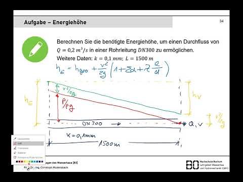 Übung Nr. 20 zu Wasserbau und Hydromechanik: Energiehöhe bei Druckrohrleitung