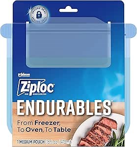 Ziploc Endurables Medium Pouch, 2 Cups, Reusable Silicone Bags and Food Storage Meal Prep Containers for Freezer, Oven, and Microwave, Dishwasher Safe