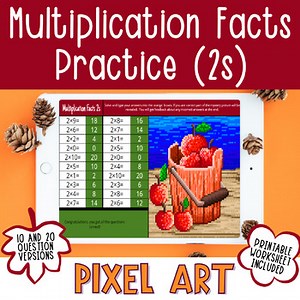 Multiplication Facts Fluency Practice (2s) Thanksgiving and Fall Math Pixel Art