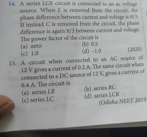 A series L C R circuit is connected to an ac voltage source. Wh... | Filo